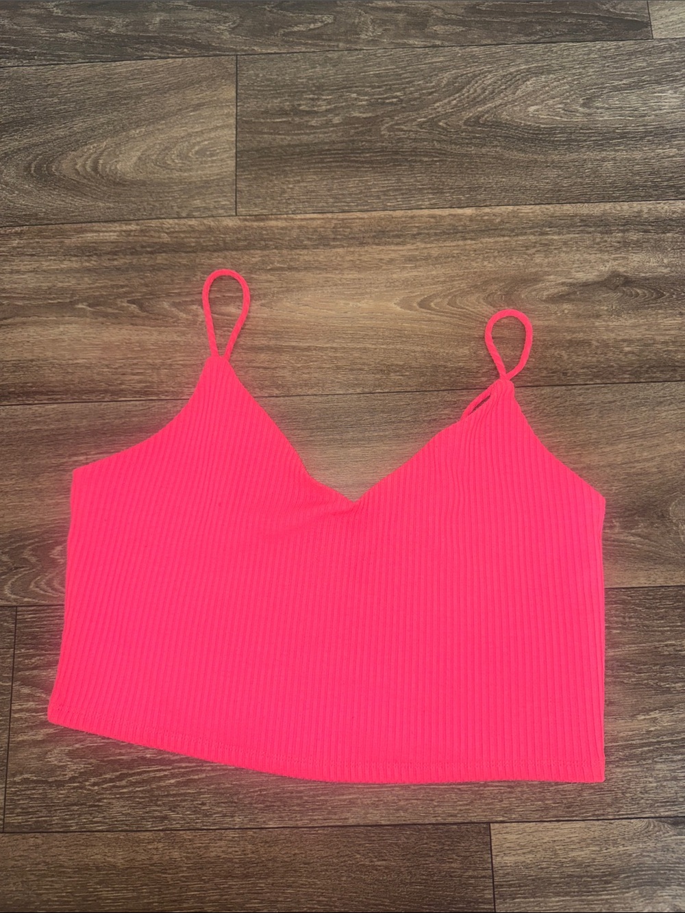 love J Hot Pink Ribbed V-Neck Crop Cami